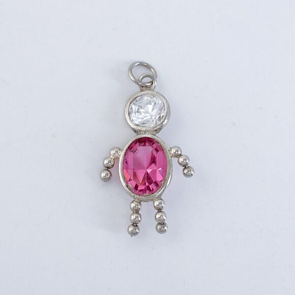 Sterling Silver 925 Pink & Clear Cubic Zirconia Boy Pendant - Picture 2 of 6